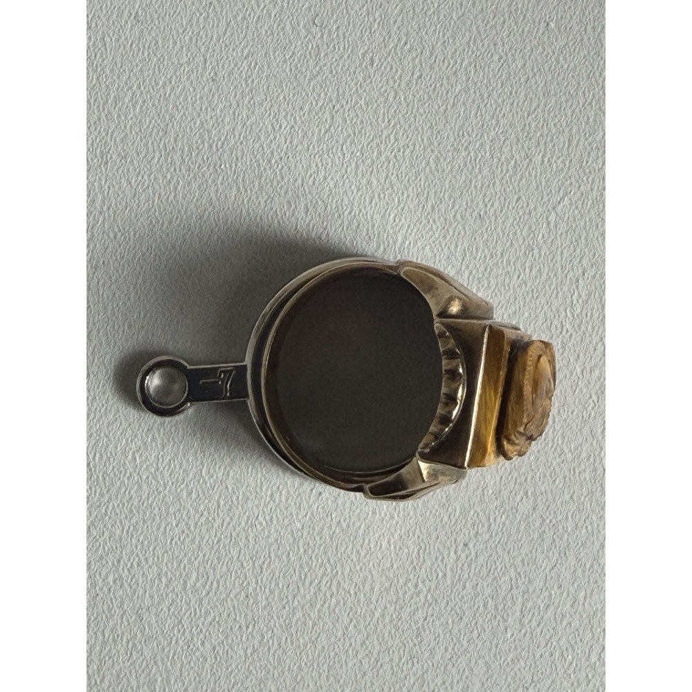 Vintage 10K Yellow Gold Tiger Eye Roman Warrior Cameo Intaglio Ring Sz 7 6g - Picture 9 of 10
